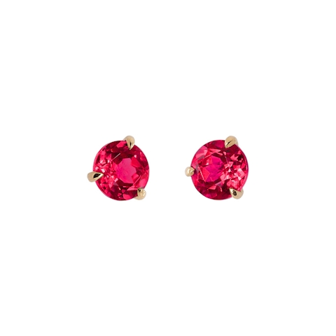Vertical 14K Yellow Gold Birthstone Ruby July Stud Earrings