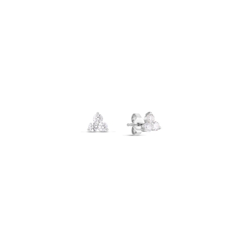 Vertical 18K White Gold Classic Diamond Three Stone Cluster Studs