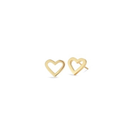 Vertical 18K Yellow Gold Tiny Treasures Heart Outline Studs