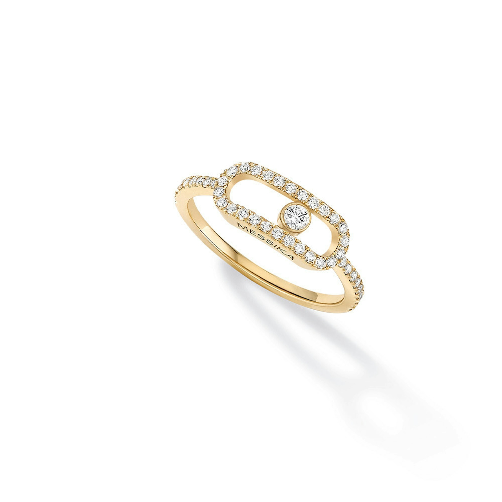 Vertical 18K Yellow Gold Move Uno Diamond Pave Ring