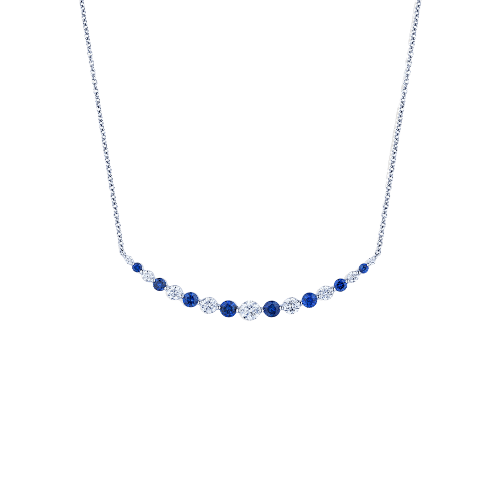 Vertical 18K White Gold Diamond and Sapphire Necklace