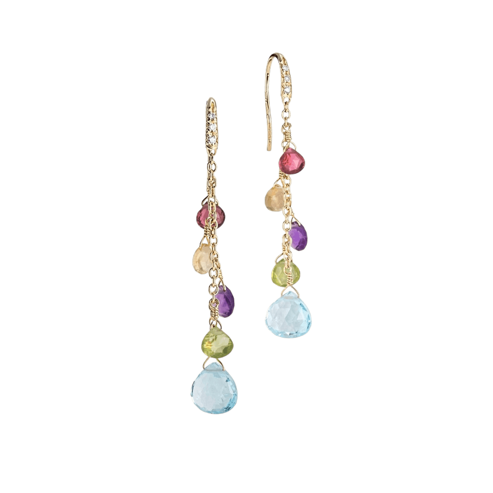 Vertical 18K Yellow Gold Paradise Diamond & Mixed Gemstone Medium Drop Earrings