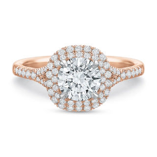 Vertical Rose Gold Double Halo Semi-Mount Engagement Ring