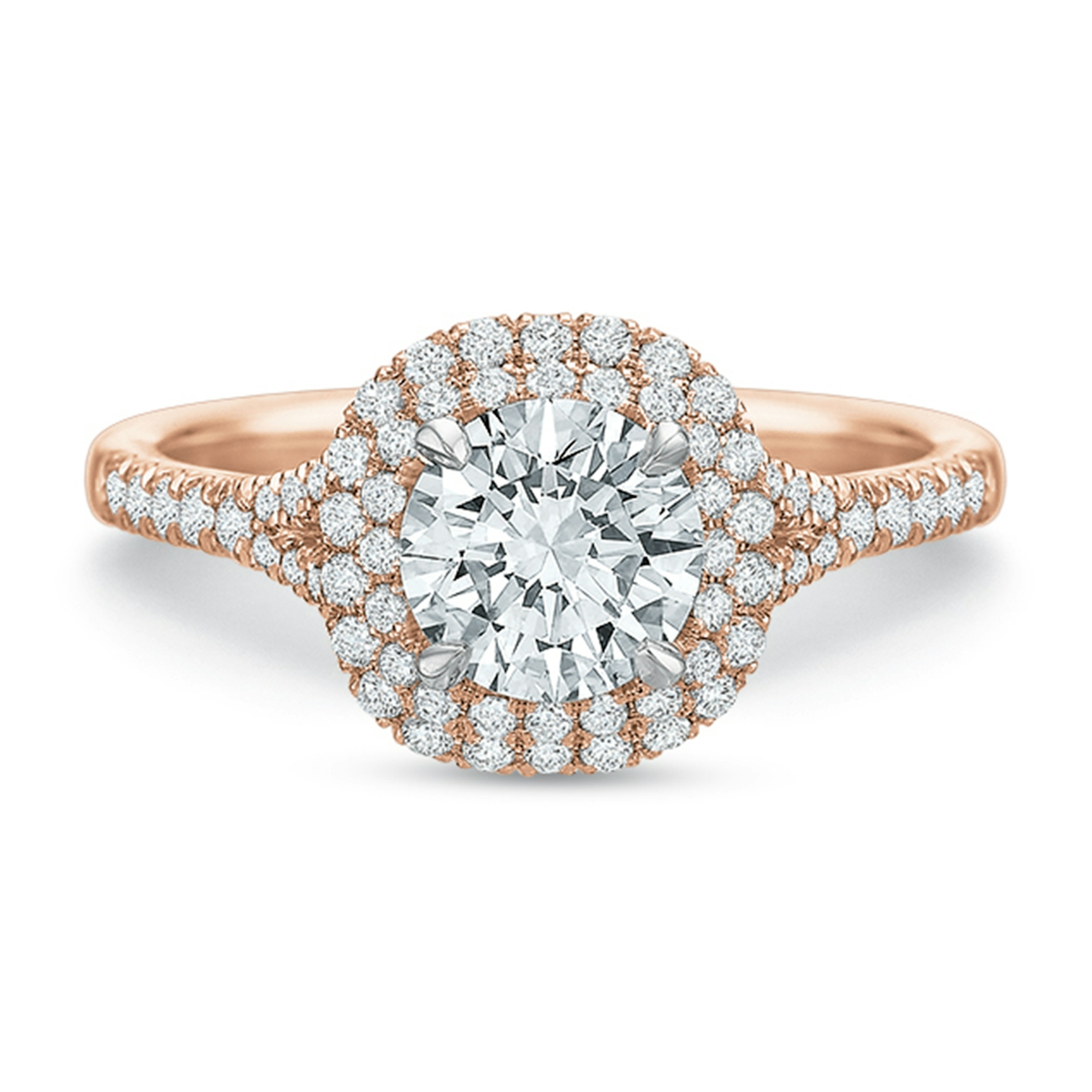 Vertical Rose Gold Double Halo Semi-Mount Engagement Ring