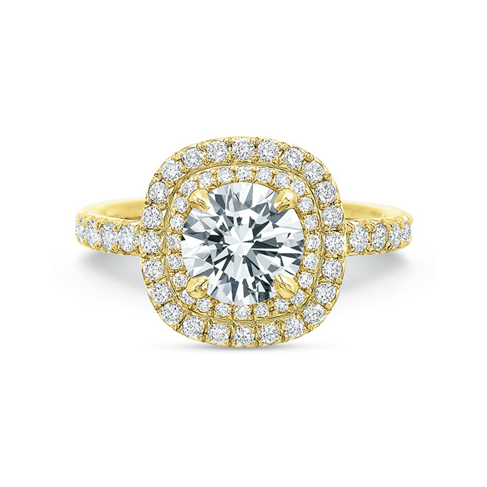 Vertical Yellow Gold Halo Semi-Mount Engagement Ring