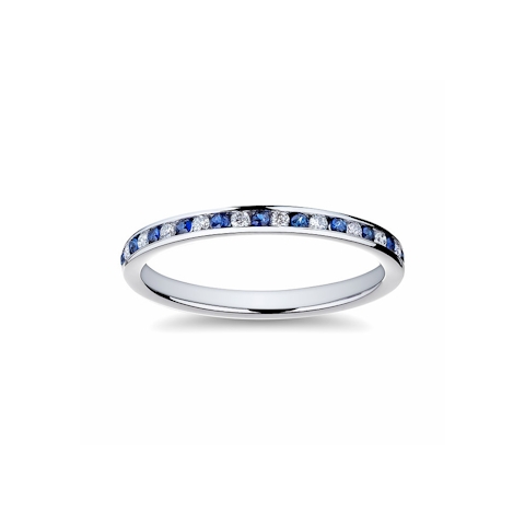 Vertical 18K White Gold Diamond and Sapphire Band