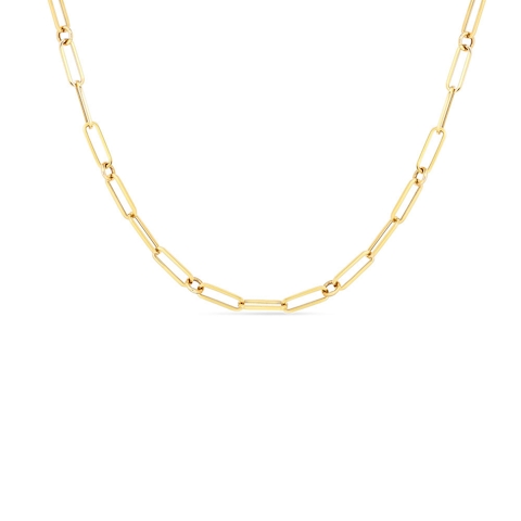 Vertical 18K Yellow Gold Designer Gold Paperclip and Round Link Necklace