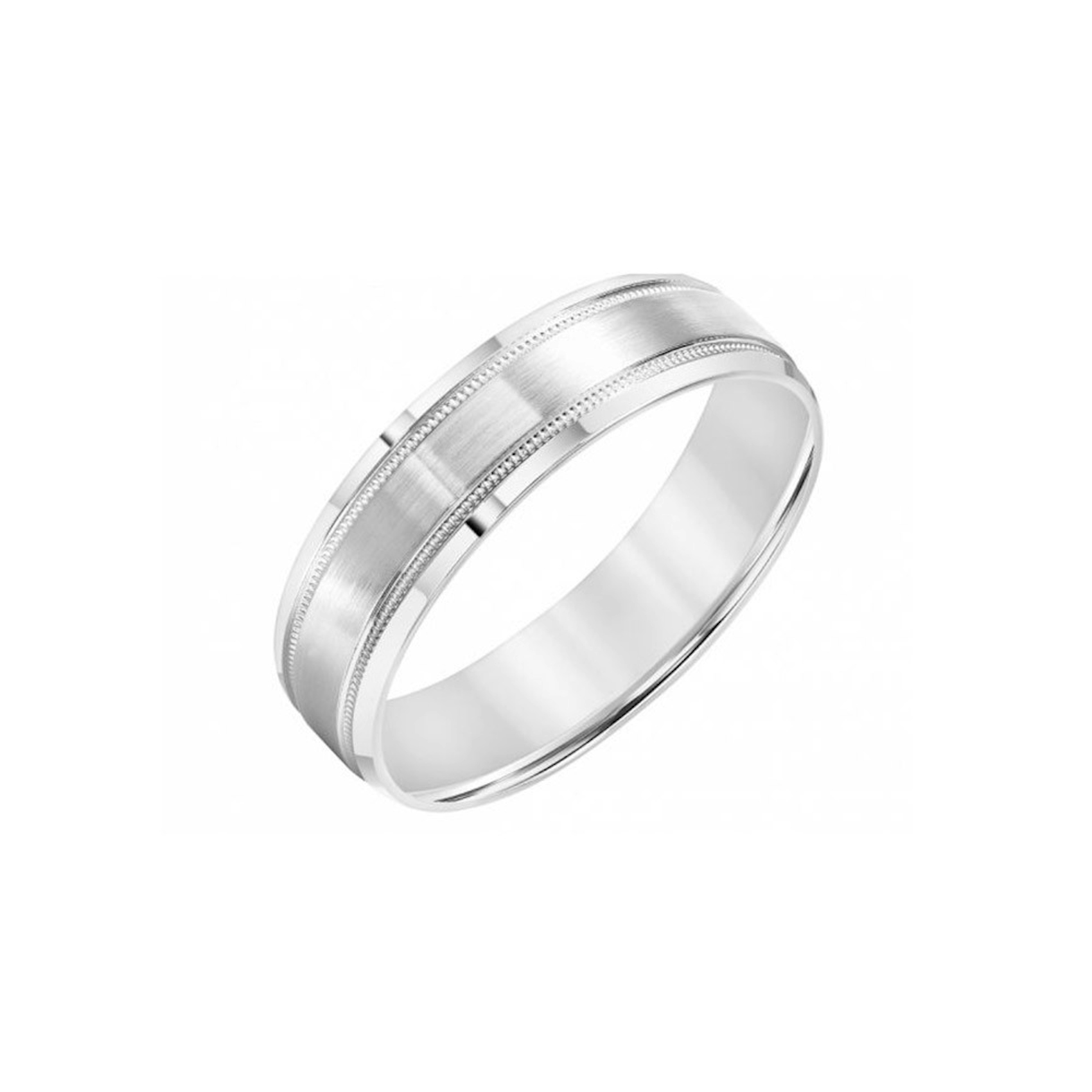 Vertical 18K White Gold Flat Bevel Edge Carved Band