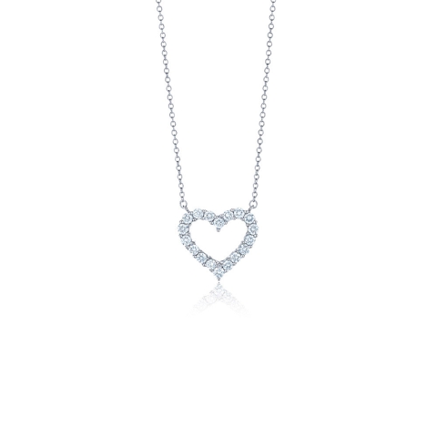 Vertical 18K White Gold Hearts Round Diamond Necklace