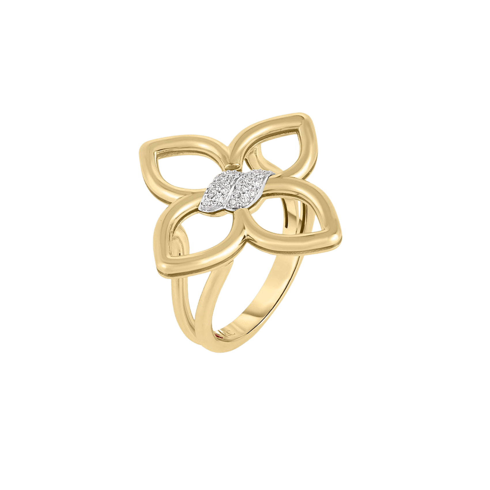 Vertical 18K Yellow Gold/White Gold Cialooma Diamond Flower Ring