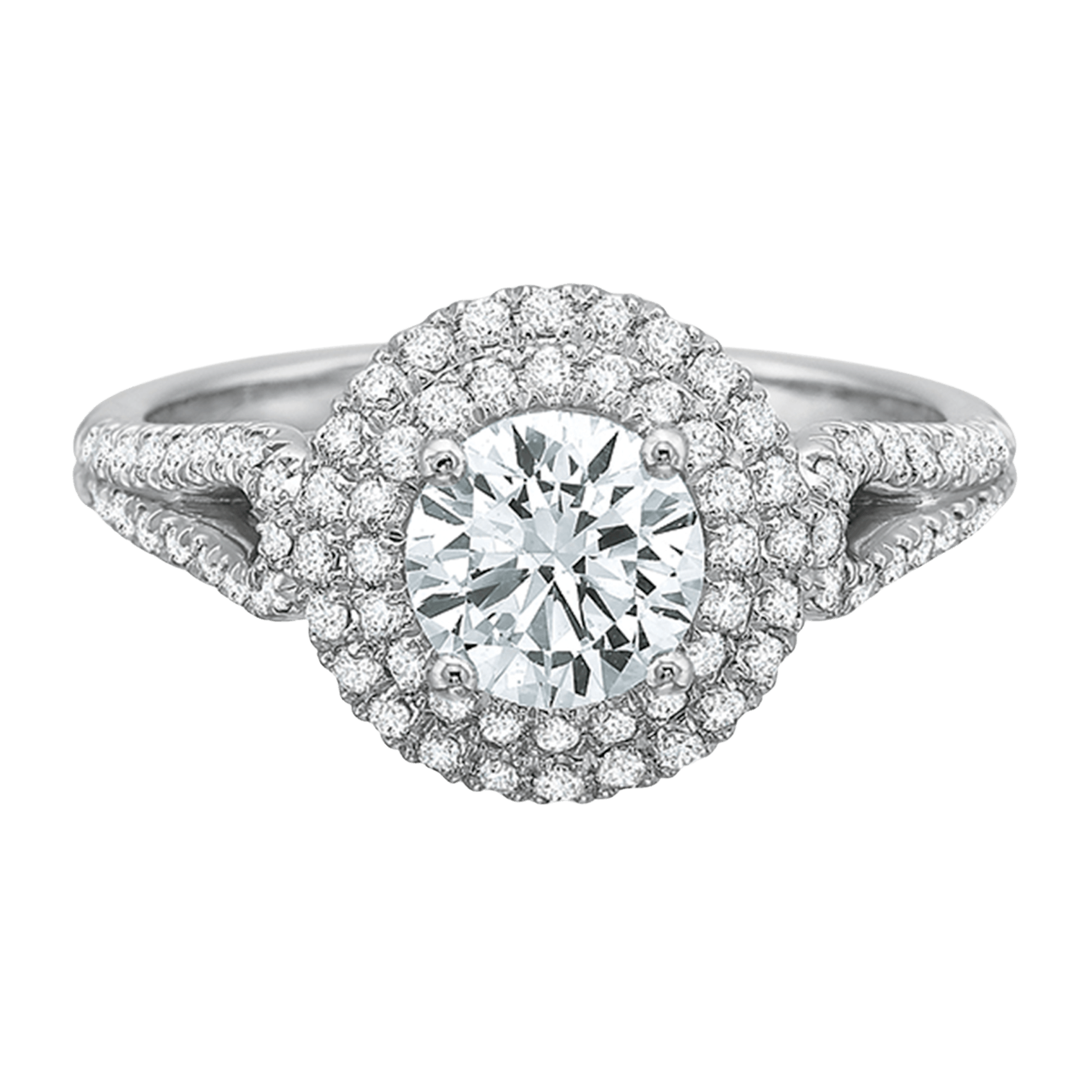 Vertical White Gold Round Double Halo Semi-Mount Engagement Ring