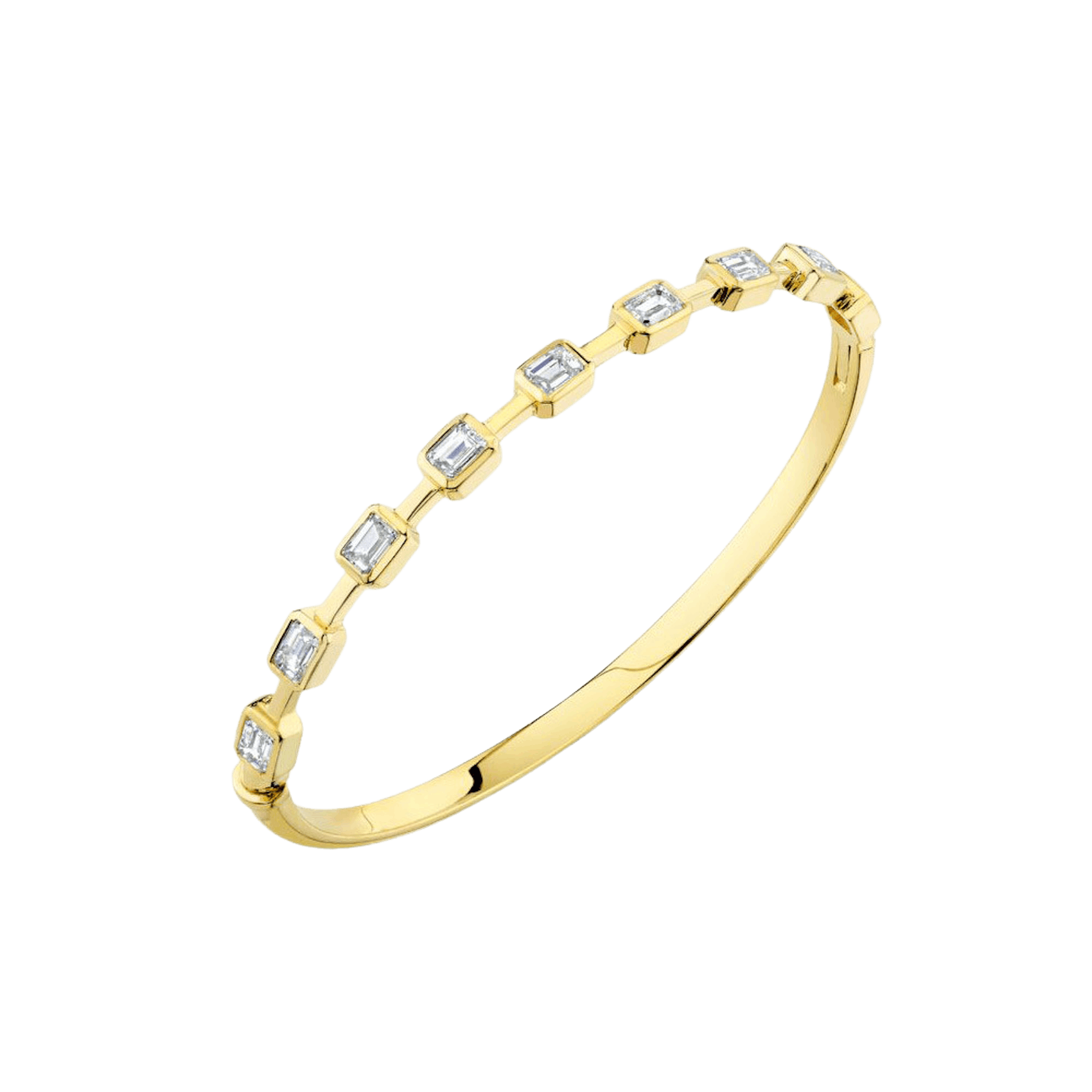 Vertical 18K Yellow Gold Emerald Diamond East-West Bezel-Set Bangle Bracelet