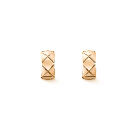 Vertical 18K Beige Gold Coco Crush Convertible Quilted Huggie Earrings
