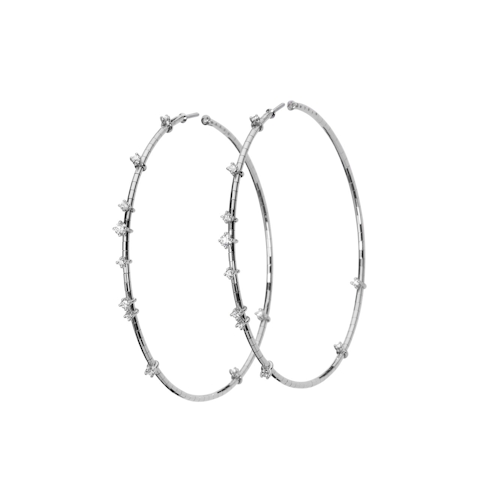 Vertical 18K White Gold/Titanium Diamond Hoop Earrings
