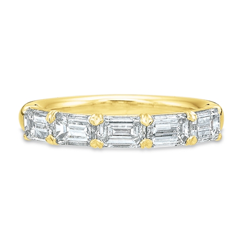 Vertical Yellow Gold Emerald Diamond East West Band