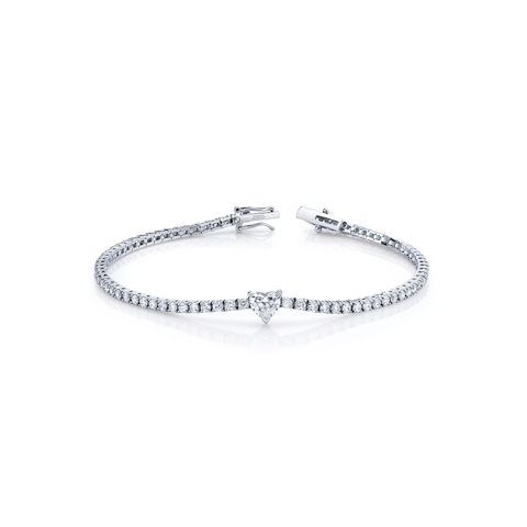 Vertical 18K White Gold Round Diamond Straight Line Bracelet
