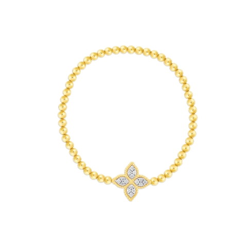 Vertical 18K Yellow Gold/White Gold Princess Flower Diamond Bracelet