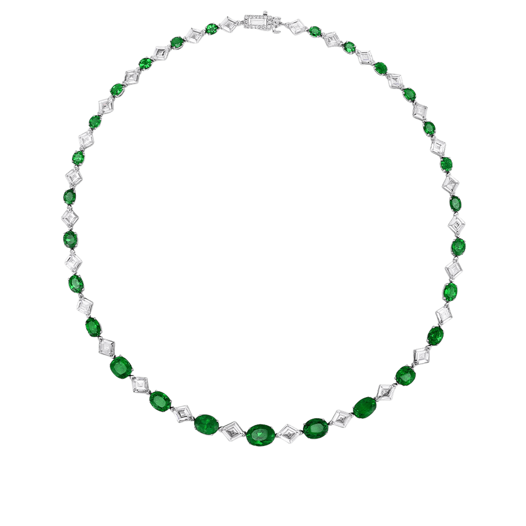 Vertical Platinum Colombian Emerald and Diamond Necklace