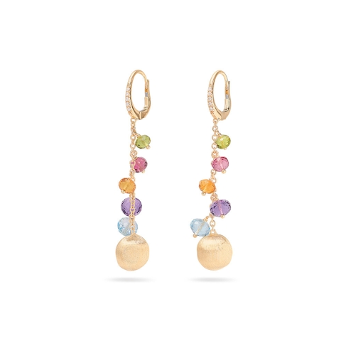 Vertical Africa Collection 18K Yellow Gold Mixed Gemstone Long Drop Earrings