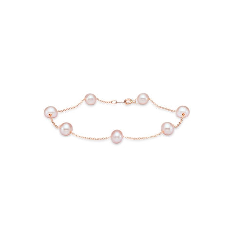 Vertical 14K Rose Gold 5.5-6MM Freshwater Pearl Station Bracelet