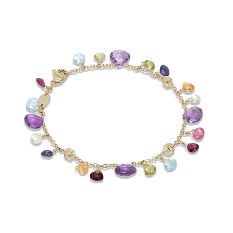 Vertical 18K Yellow Gold Paradise Blue Topaz & Mixed Gemstone Bracelet