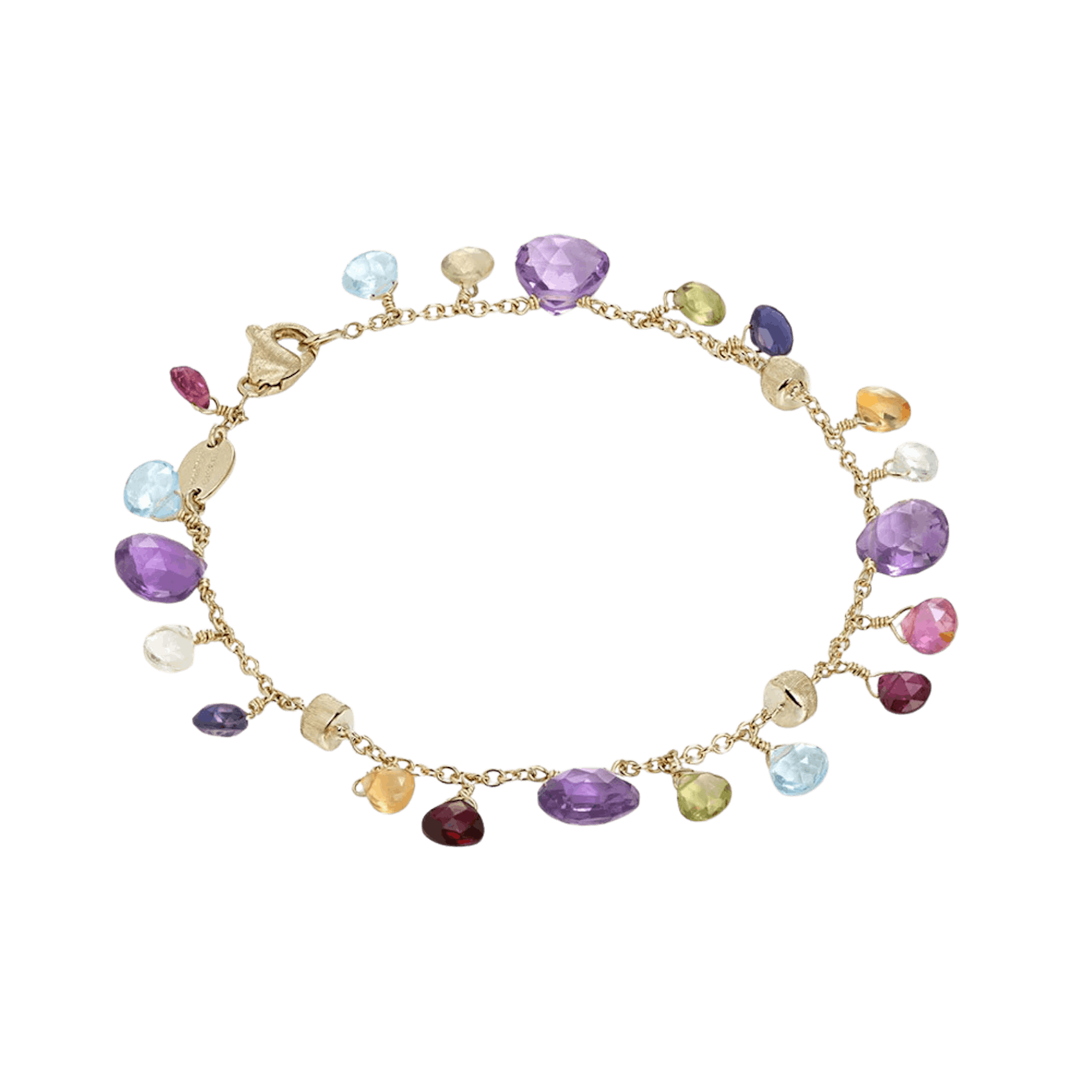 Vertical 18K Yellow Gold Paradise Blue Topaz & Mixed Gemstone Bracelet