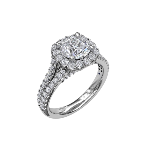 Vertical Cushion Halo Engagement Ring with a Diamond Encrusted Split Band S3891