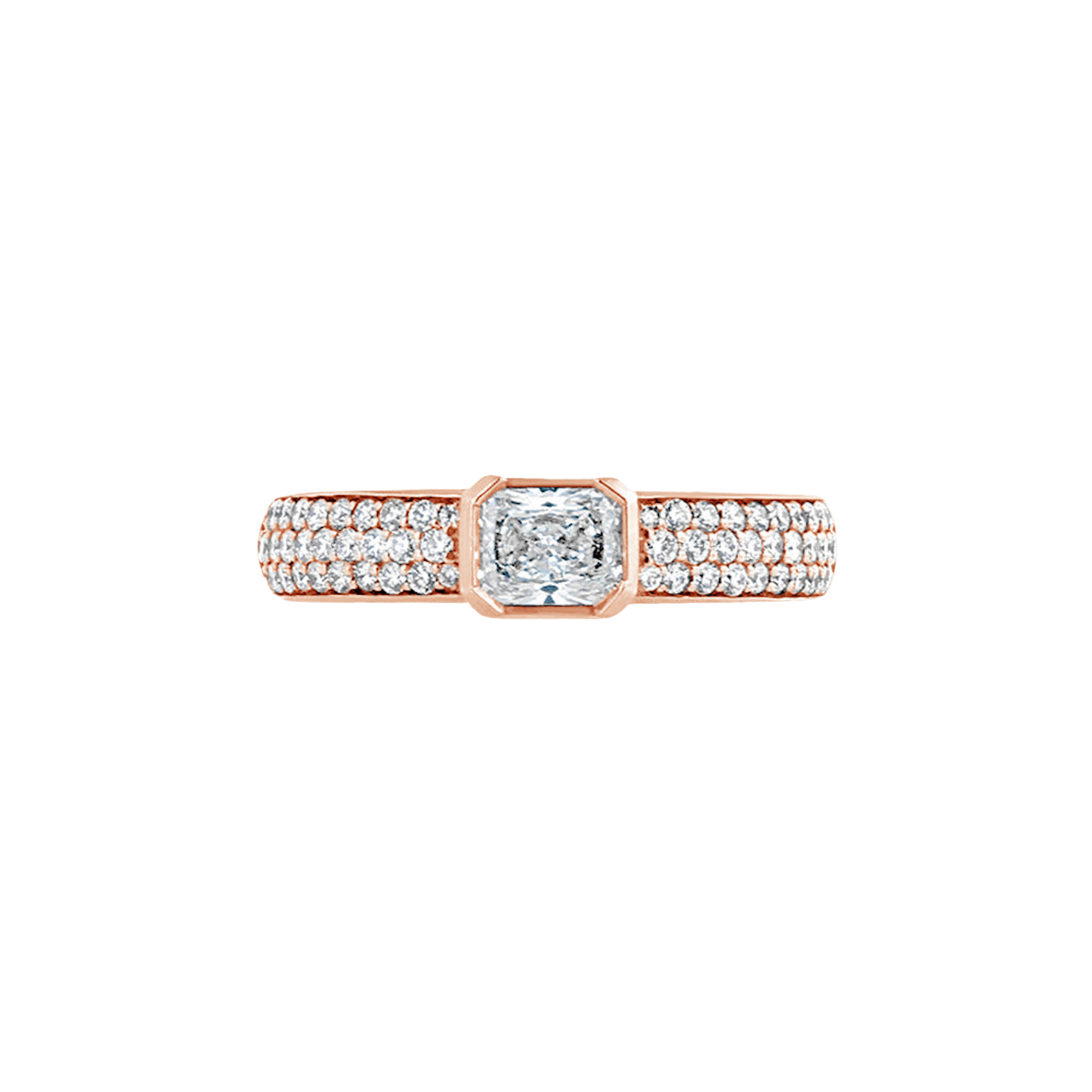 Vertical 18K Rose Gold Radiant Pave Diamond Ring