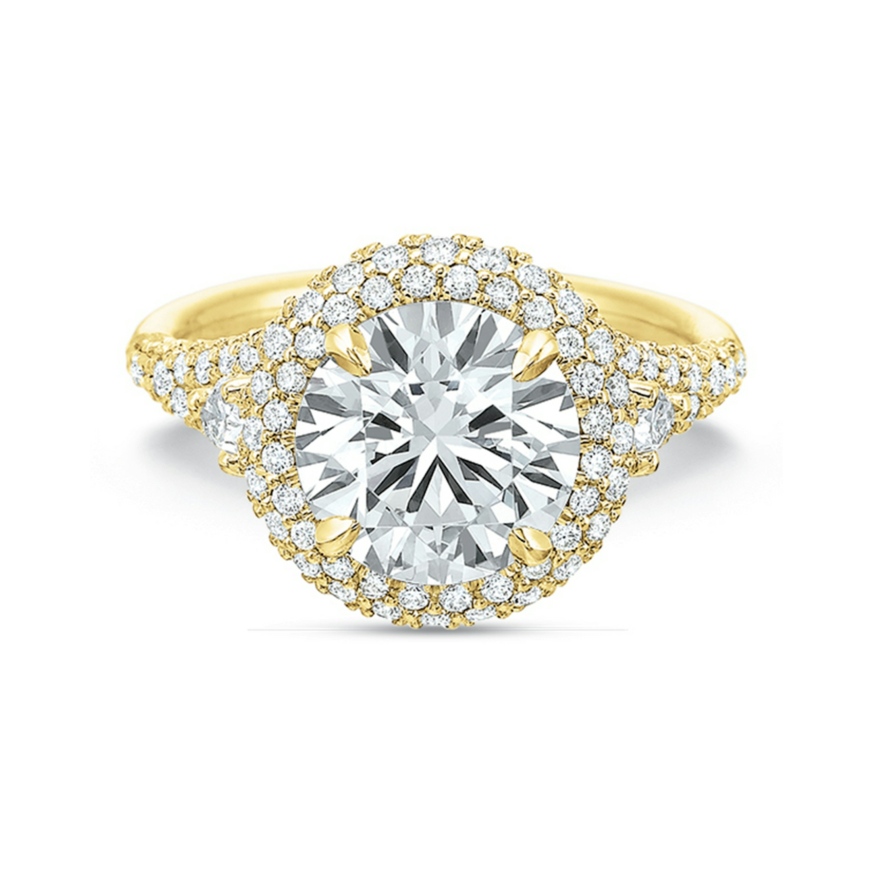 Vertical Yellow Gold Halo Semi-Mount Engagement Ring
