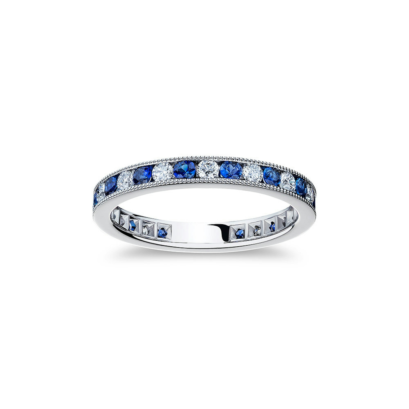Vertical Platinum Diamond and Sapphire Band