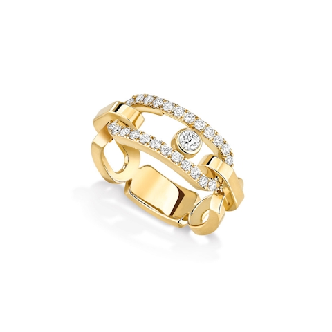 Vertical 18K Yellow Gold Move Link Diamond Ring
