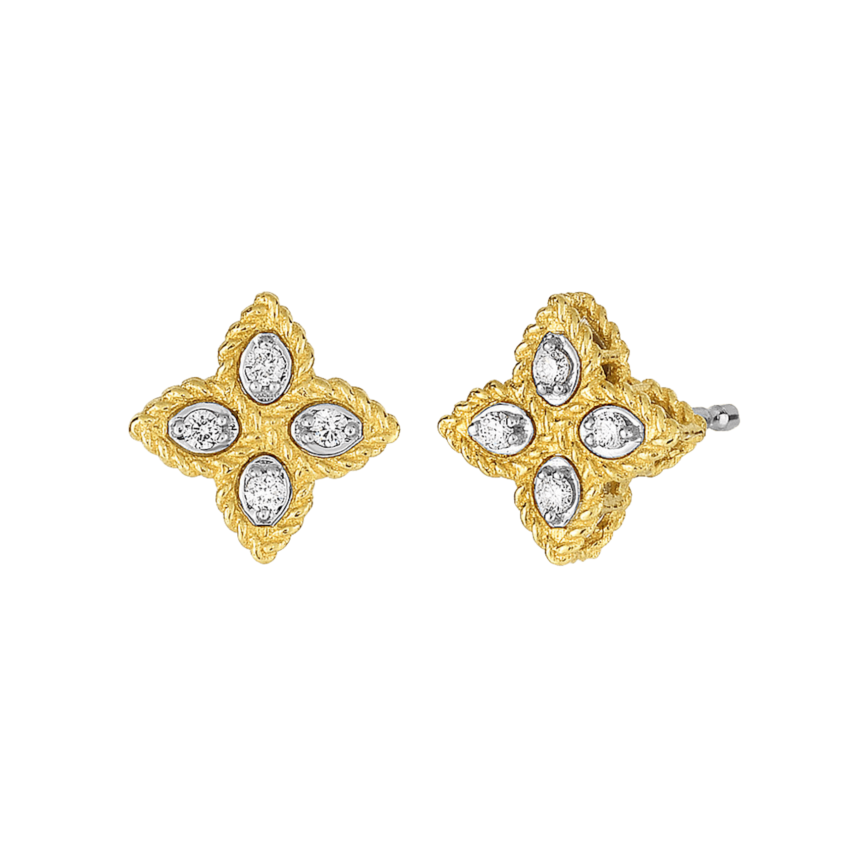 Vertical 18K Yellow Gold Princess Flower Diamond Studs