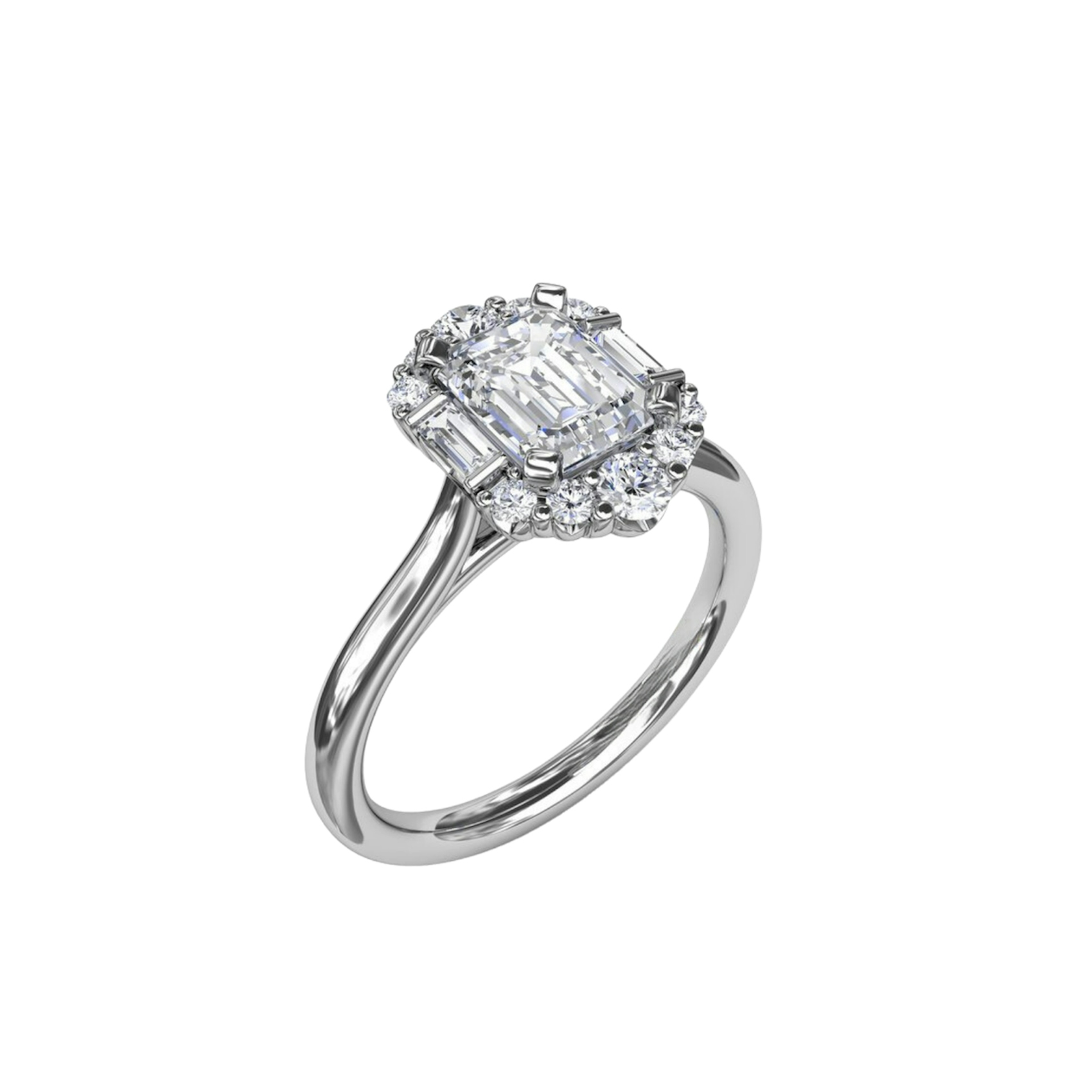 Vertical The 1916 Company Collection Graduated Halo Emerald Diamond Engagement Ring S4298