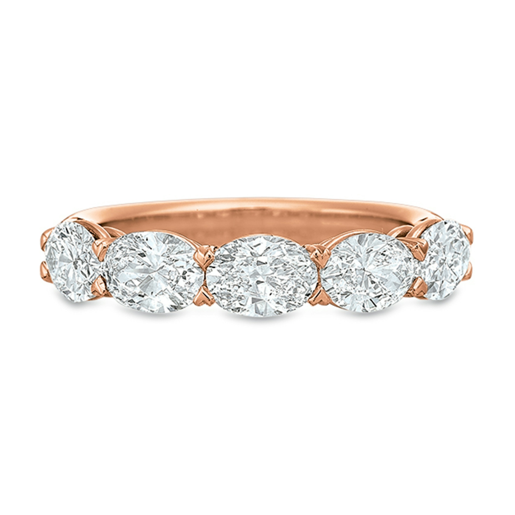 Vertical Rose Gold Shared Prong Oval Diamond Band