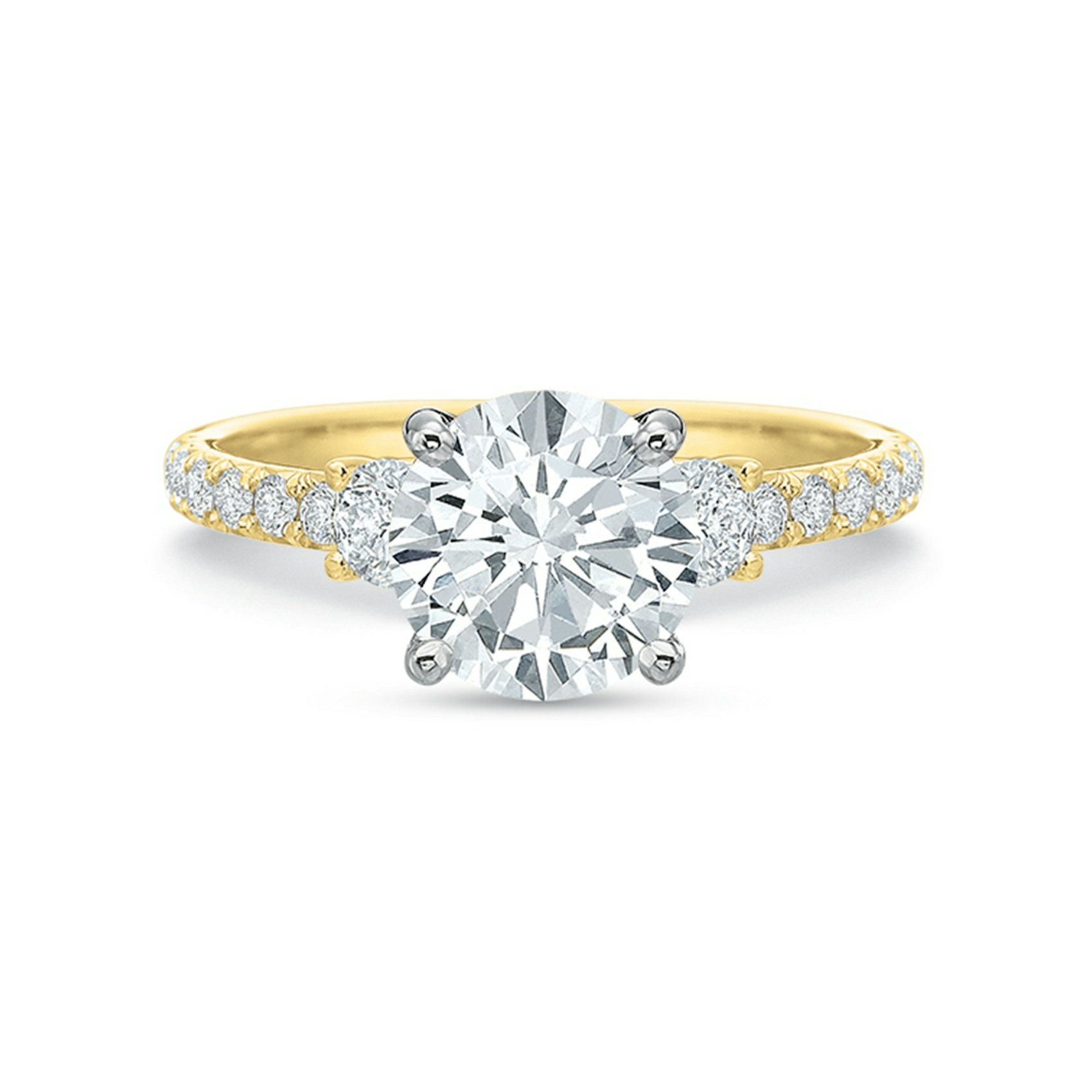 Vertical Yellow Gold 3-Stone Semi-Mount Engagement Ring