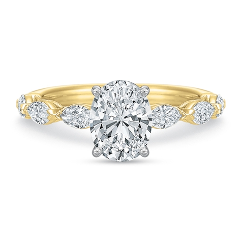 Vertical Yellow Gold Diamond Shared Prong Semi-Mount Engagement Ring