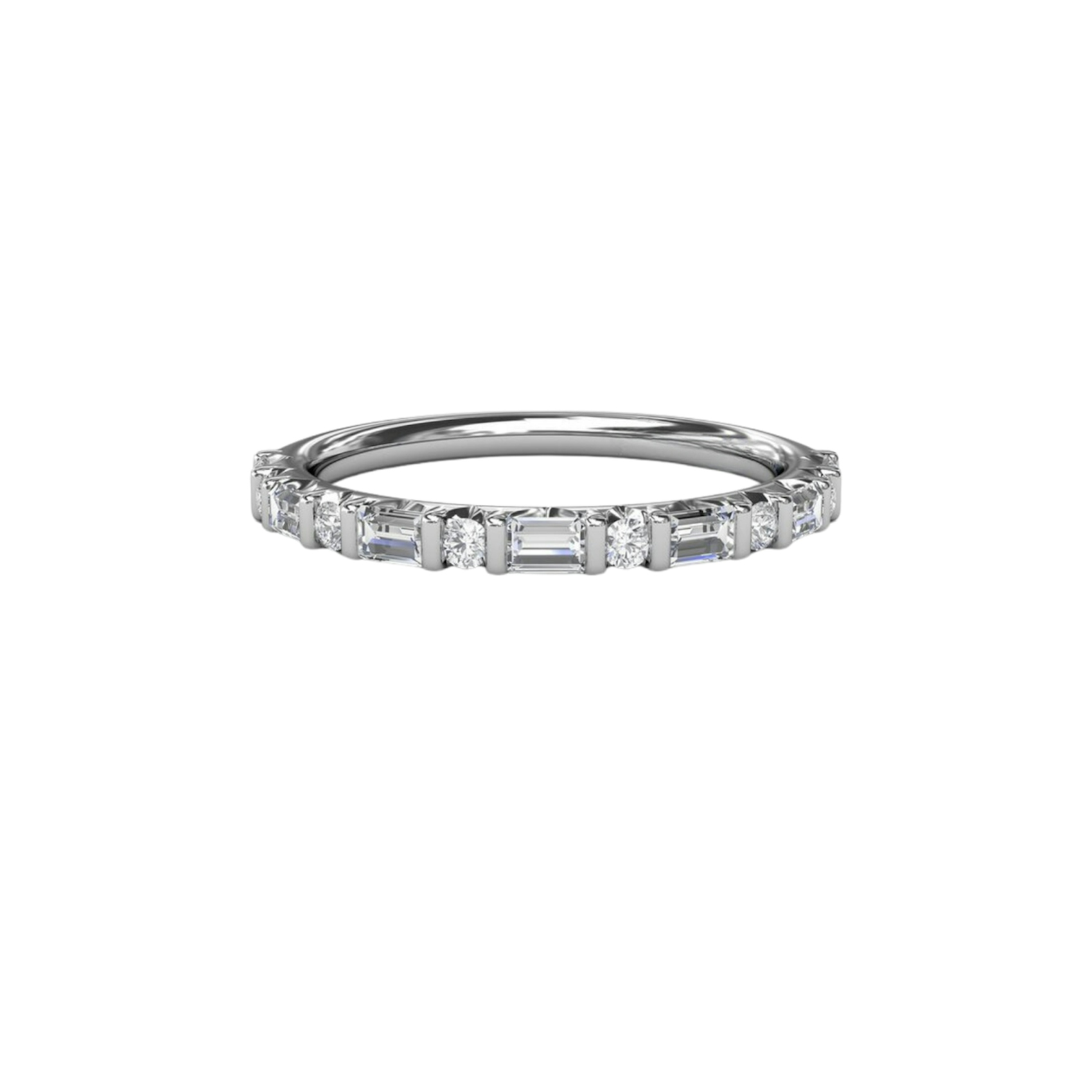 Vertical Alternating Round and Emerald Cut Diamond Band W7493