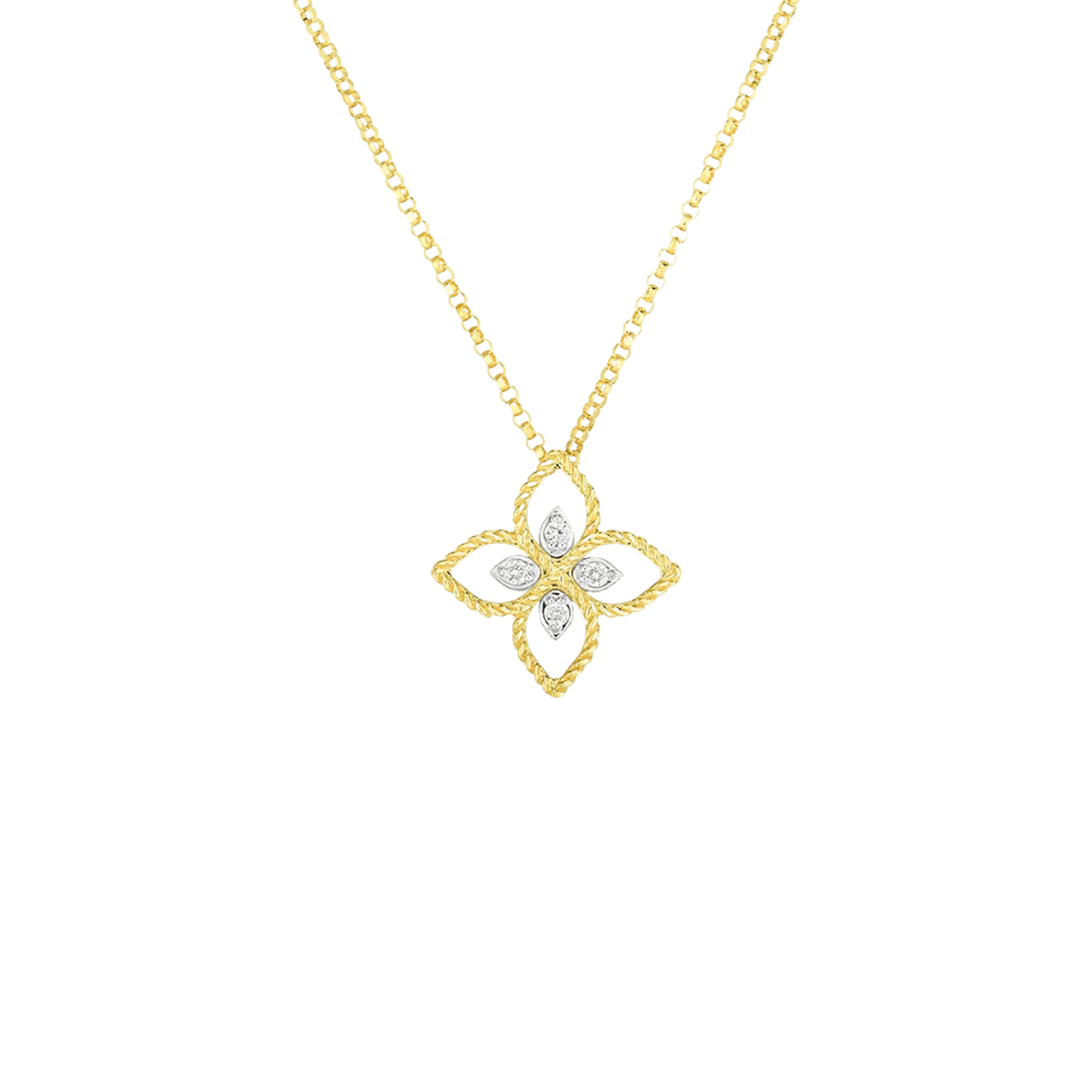 Vertical 18K White Gold Principessa Diamond Flower Necklace