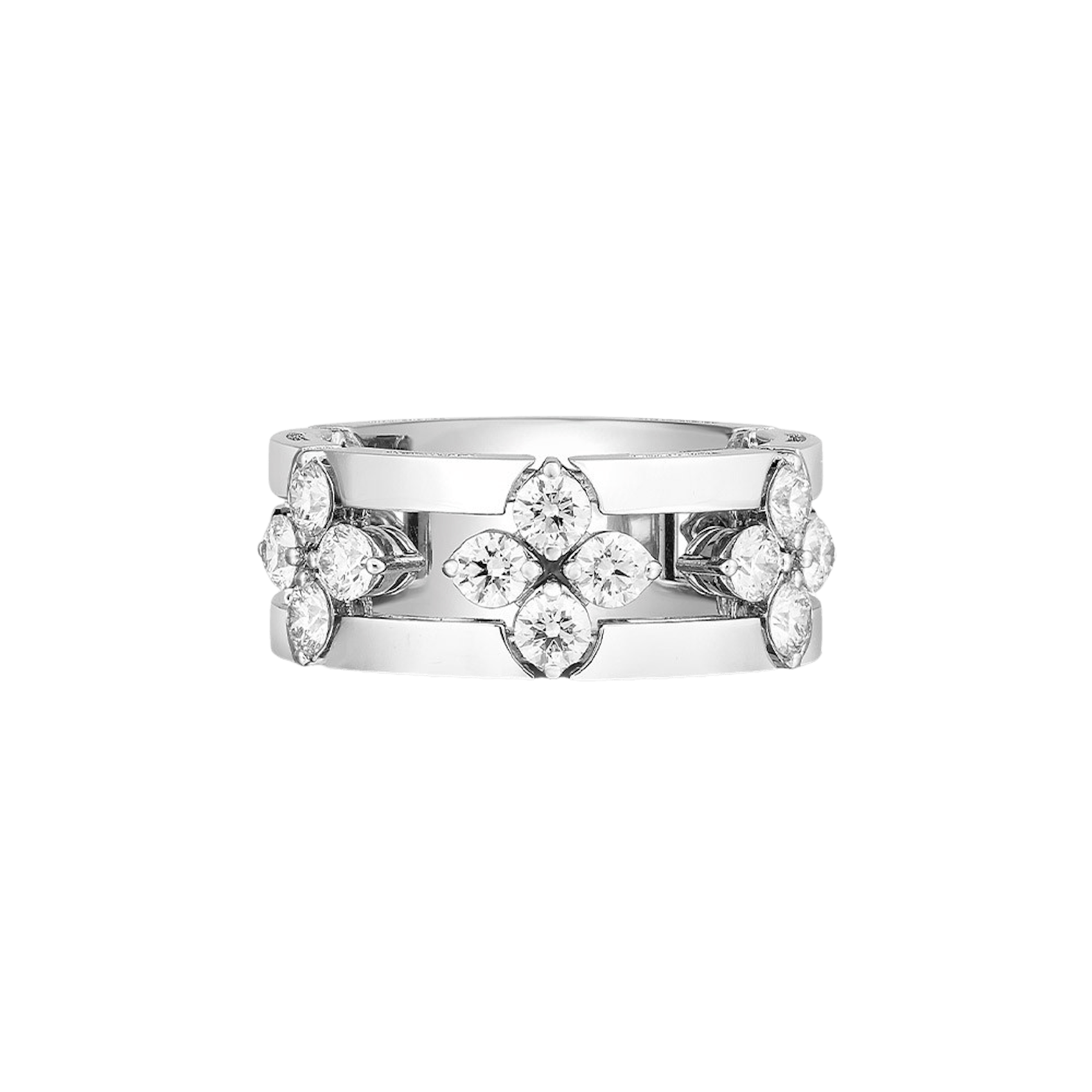 Vertical 18K White Gold Love in Verona Diamond Open Frame Ring