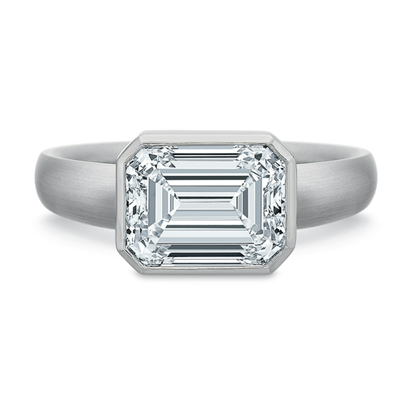 Vertical White Gold Emerald Diamond Bezel Set Semi-Mount Engagement Ring 2290W-Ec