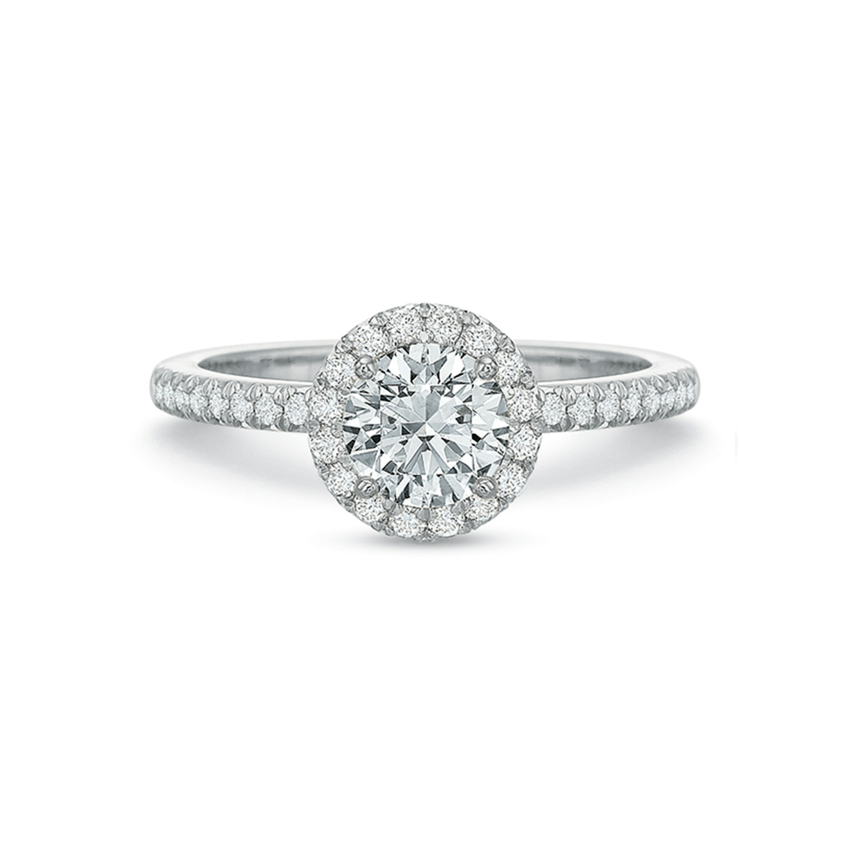 Vertical White Gold Diamond Round Halo Semi-Mount Engagement Ring