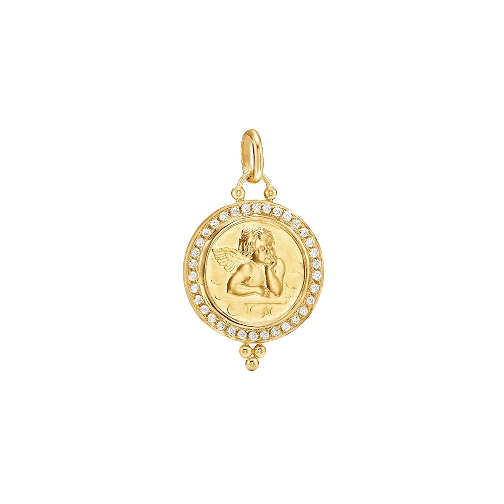 Vertical 18K Yellow Gold Angel Diamond Pave Halo Pendant