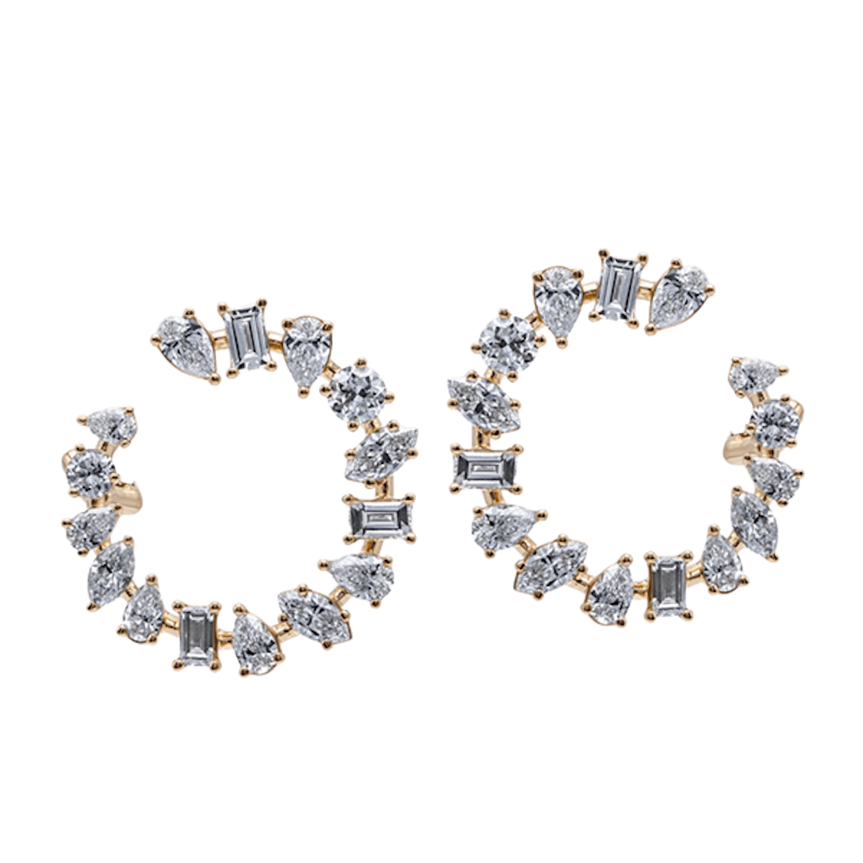 Vertical Multi-Shaped Diamond Hoop Earrings