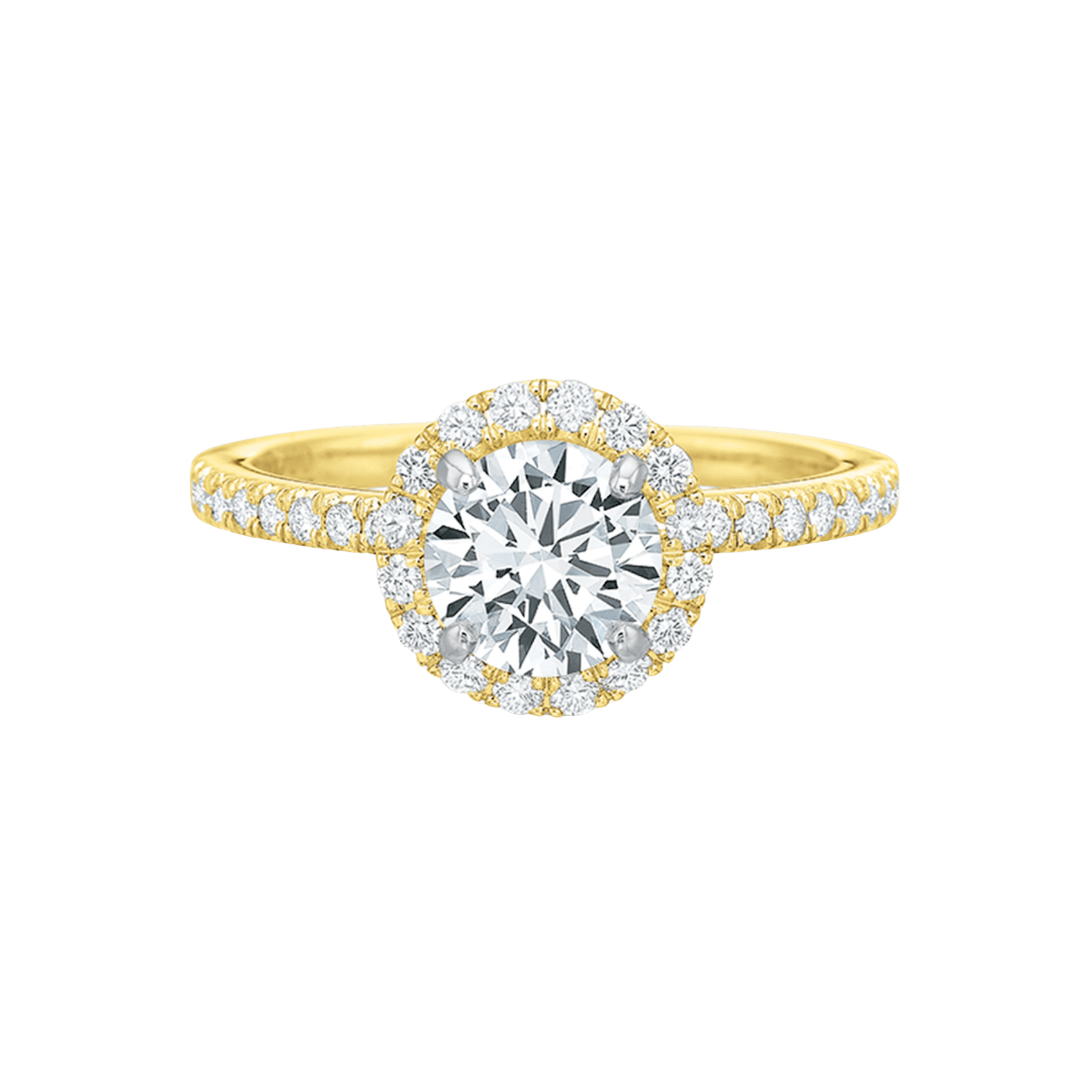 Vertical Yellow Gold Diamond Round Halo Semi-Mount Engagement Ring