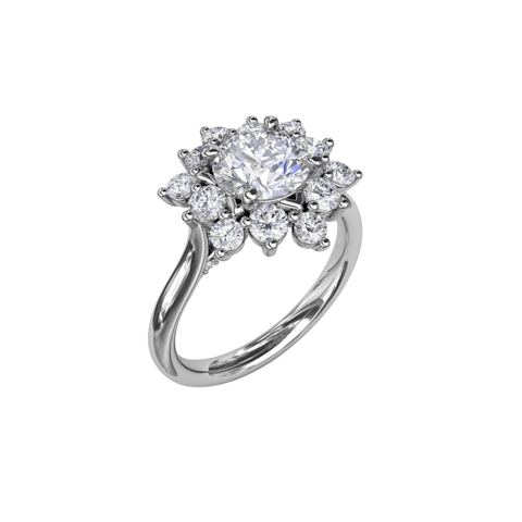 Vertical Contemporary Floral Halo Diamond Engagement Ring S3233