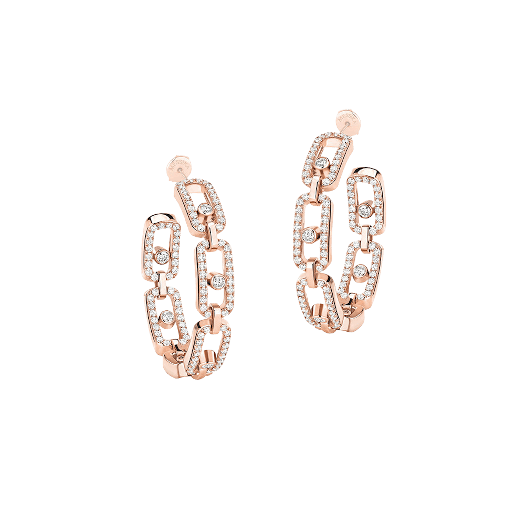 Vertical 18K Rose Gold Move Link Diamond Hoop Earrings