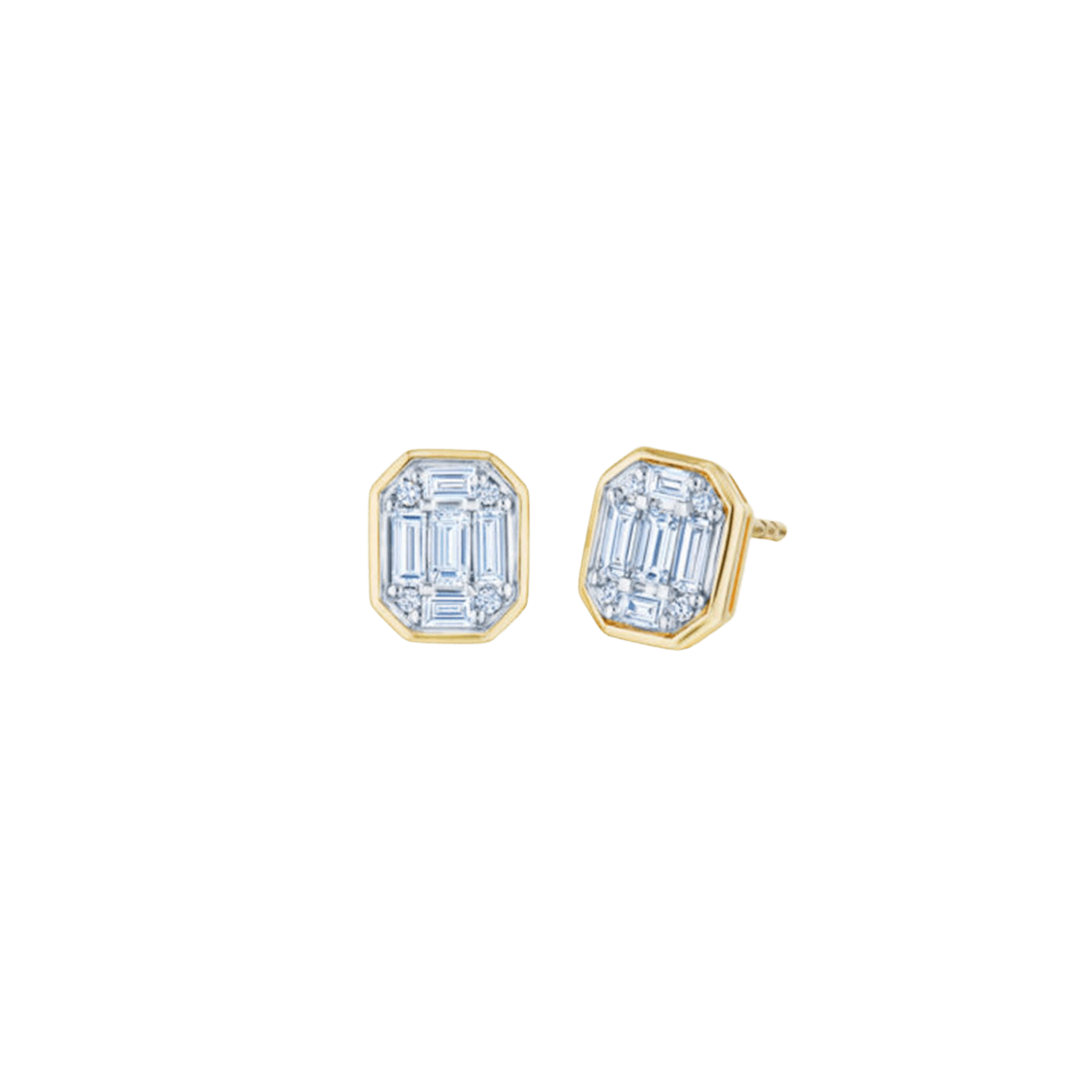 Vertical 18K Yellow Gold Sunburst Diamond Mosaic Bezel Earrings