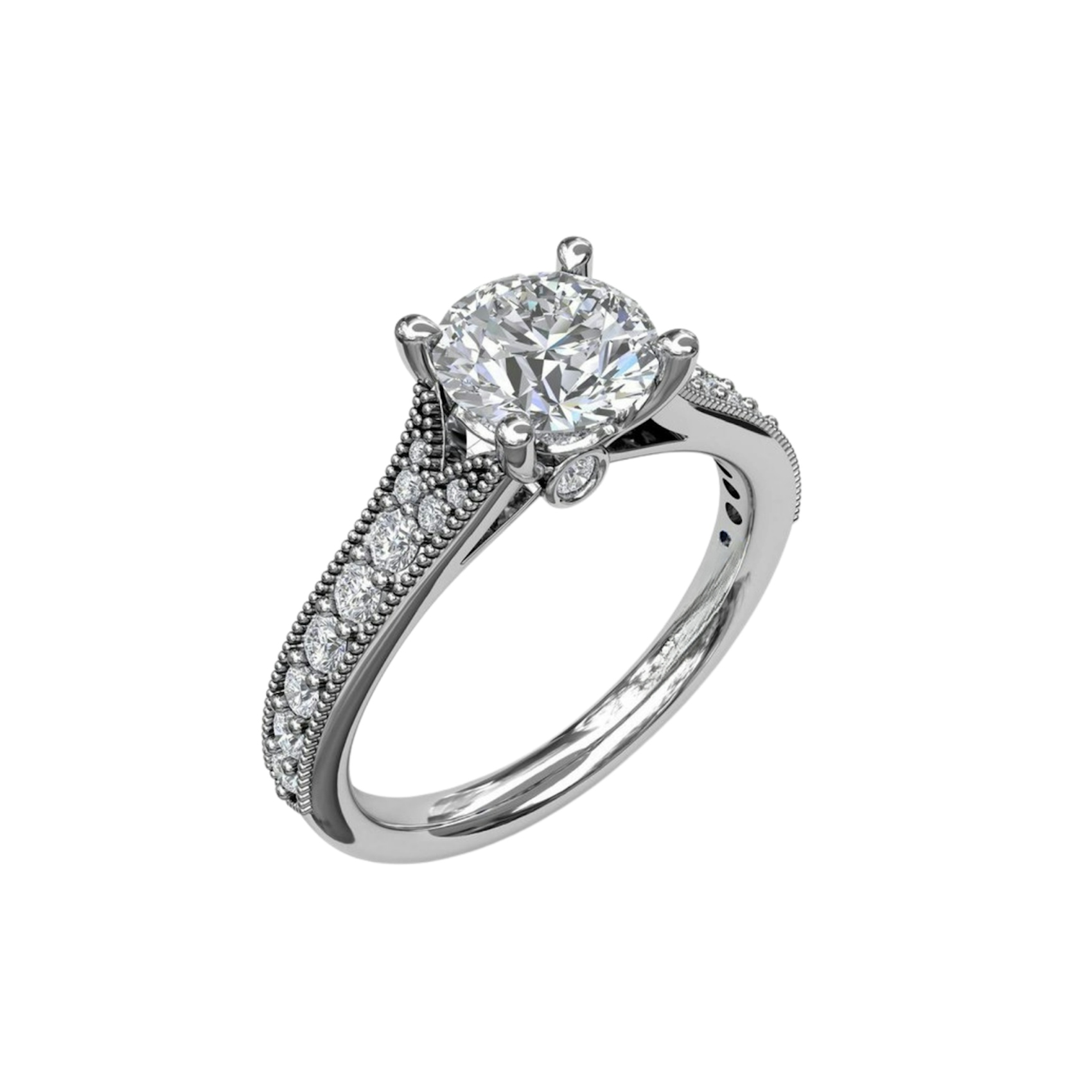 Vertical Classic Diamond Engagement Ring with Detailed Milgrain Band S3827