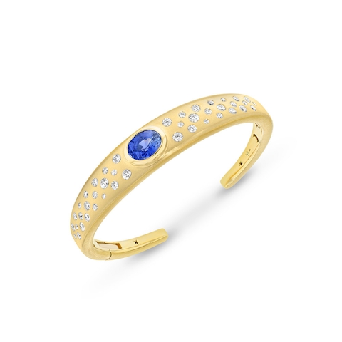Vertical 18K Yellow Gold Stargaze Mystic Blue Sapphire and Diamond Bracelet
