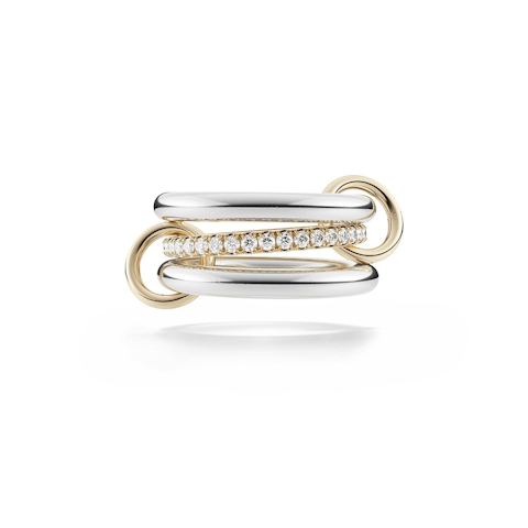 Vertical 18K Yellow Gold/Sterling Silver Libra Diamond 3-Band Ring